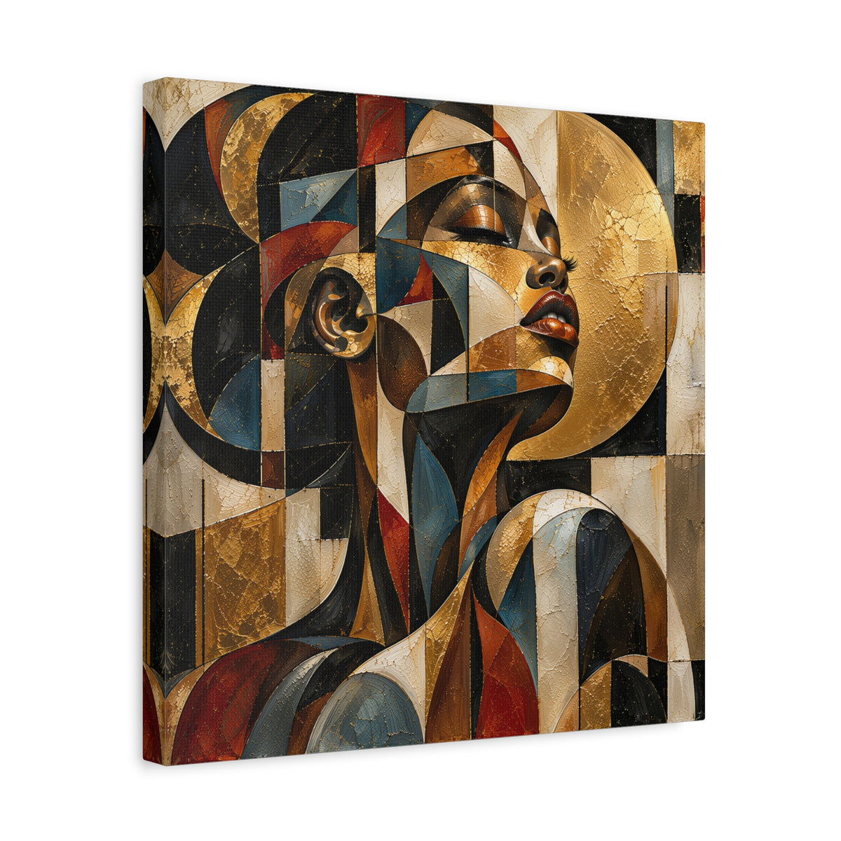 Gilded Perspective — Modern Cubist Woman Portrait Wall Art