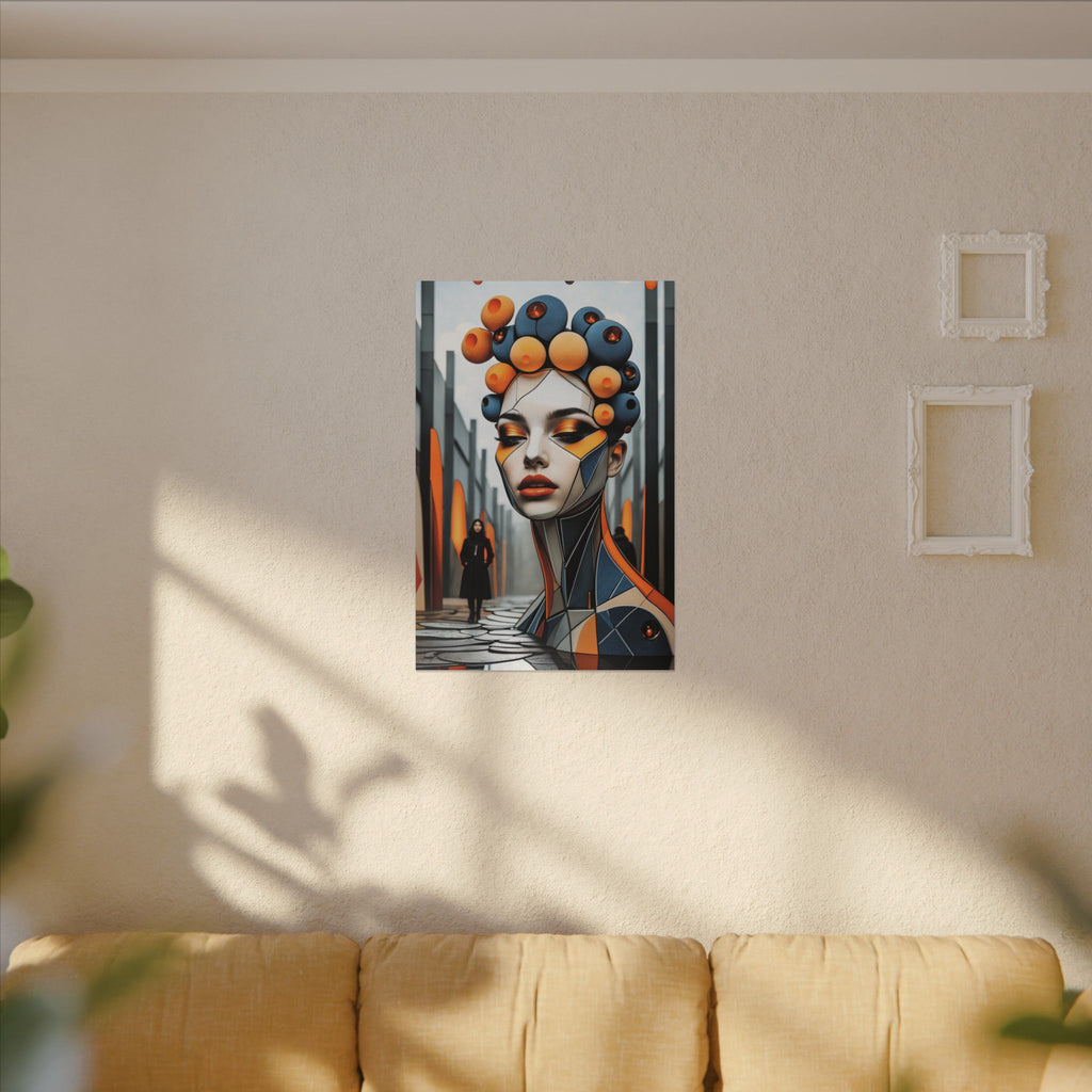 Orbital Crown – Futurist Geometric Female Portrait Canvas Print