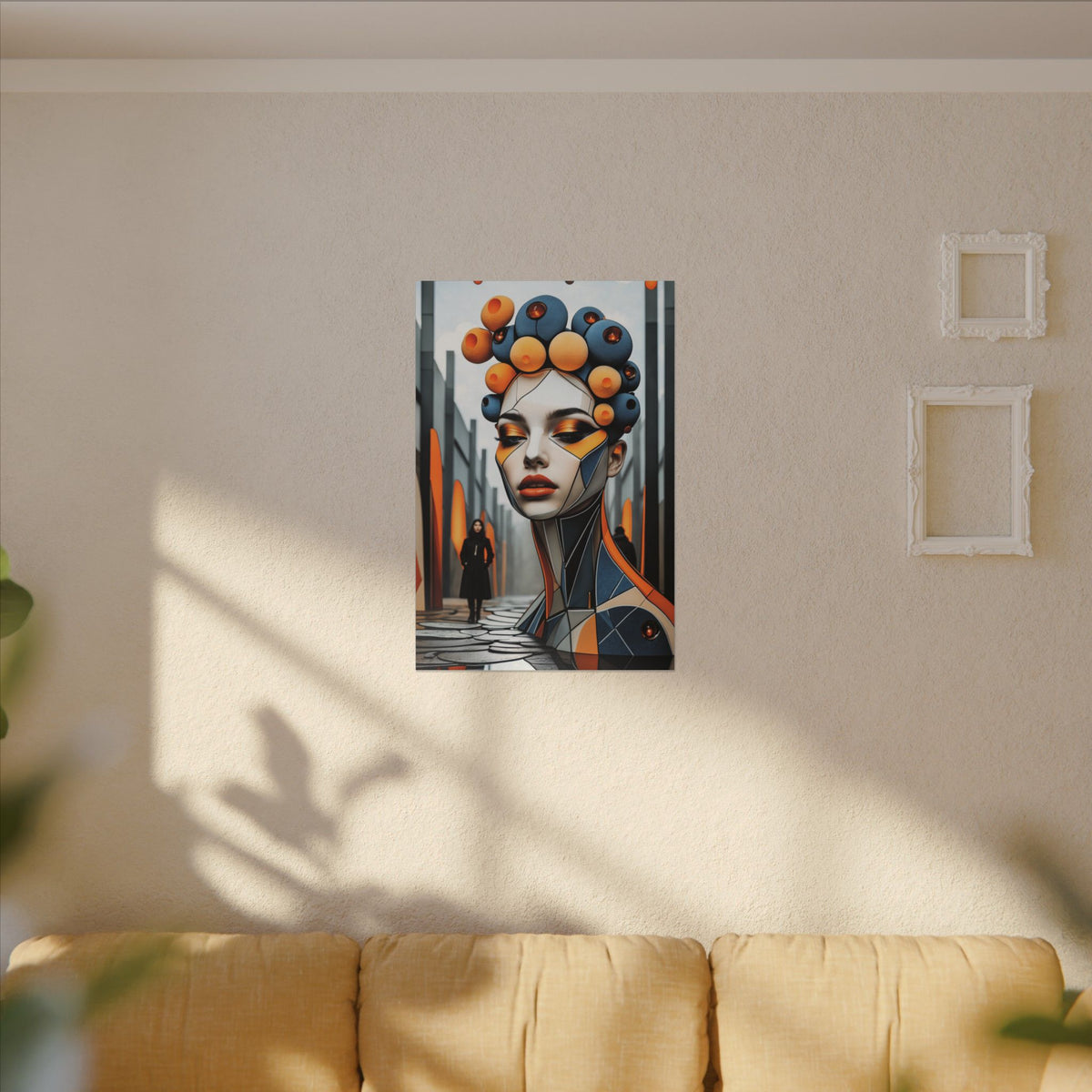 Orbital Crown – Futurist Geometric Female Portrait Canvas Print