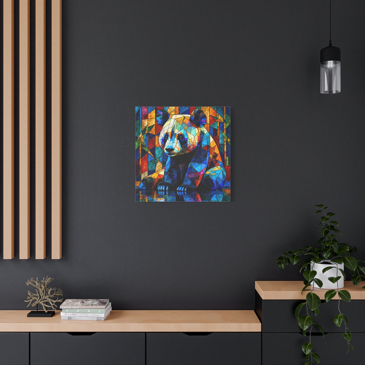 Prismatic Panda — Stained Glass Geometric Animal Wall Art