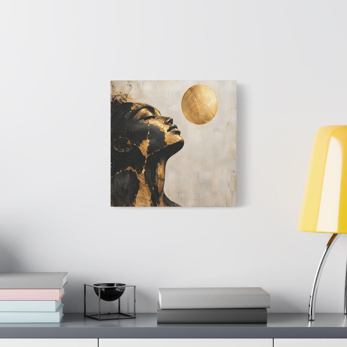 Golden Stillness — Modern Black & Gold Woman Portrait