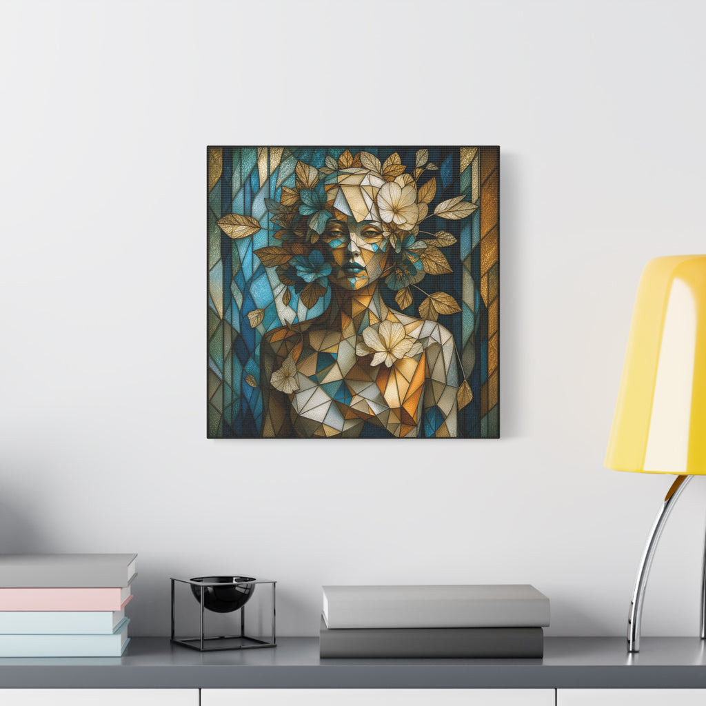 Where She Blooms — Modern Floral Stained Glass Woman Wall Art