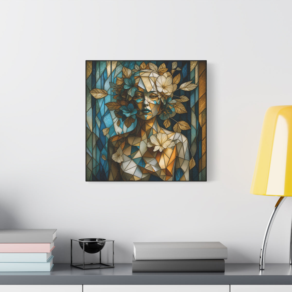 Where She Blooms — Modern Floral Stained Glass Woman Wall Art