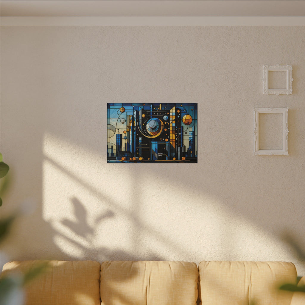 Celestial City – Futurist Stained Glass Geometric Cityscape Canvas Print
