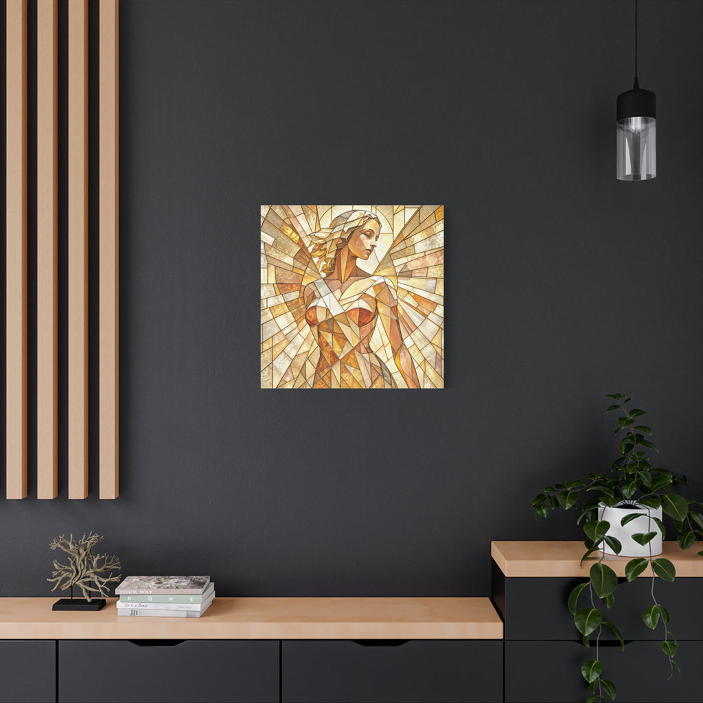 The Light She Carries | Golden Stained Glass Angel Art