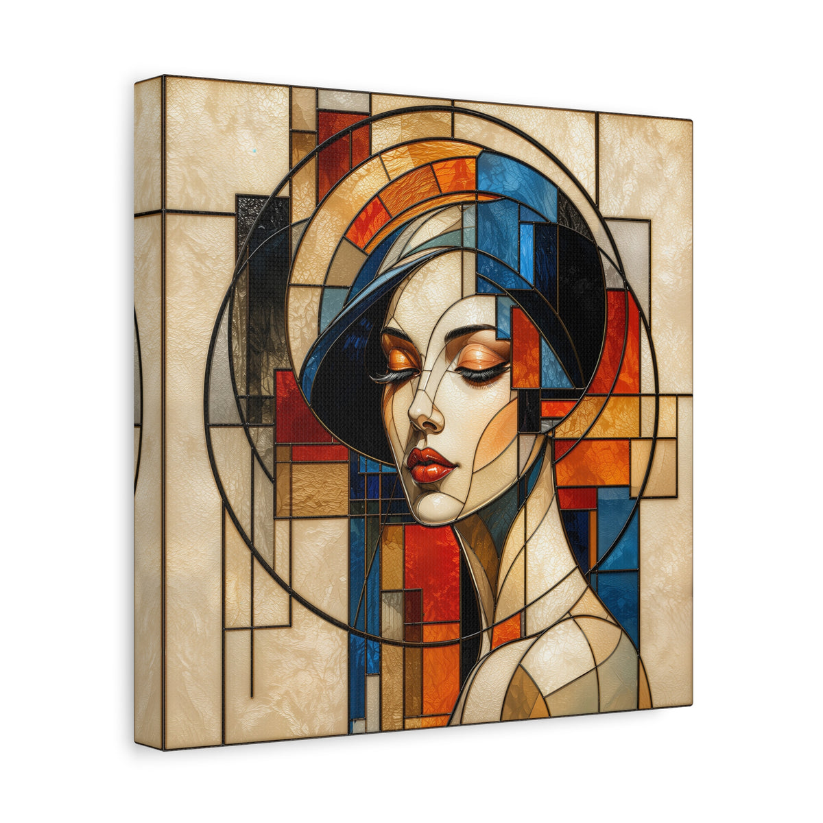The Quiet Flame — Modern Stained Glass Woman Portrait Art