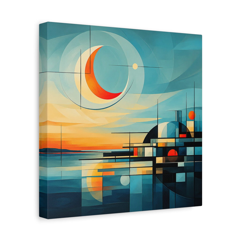 Crescent Harbor at Dusk — Abstract Matte Stretched Wall Decor