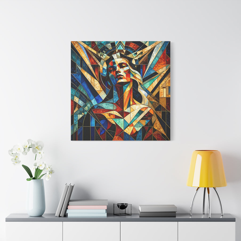 Built Like a Myth – Geometric Figurative Stained Glass Portrait Canvas Print