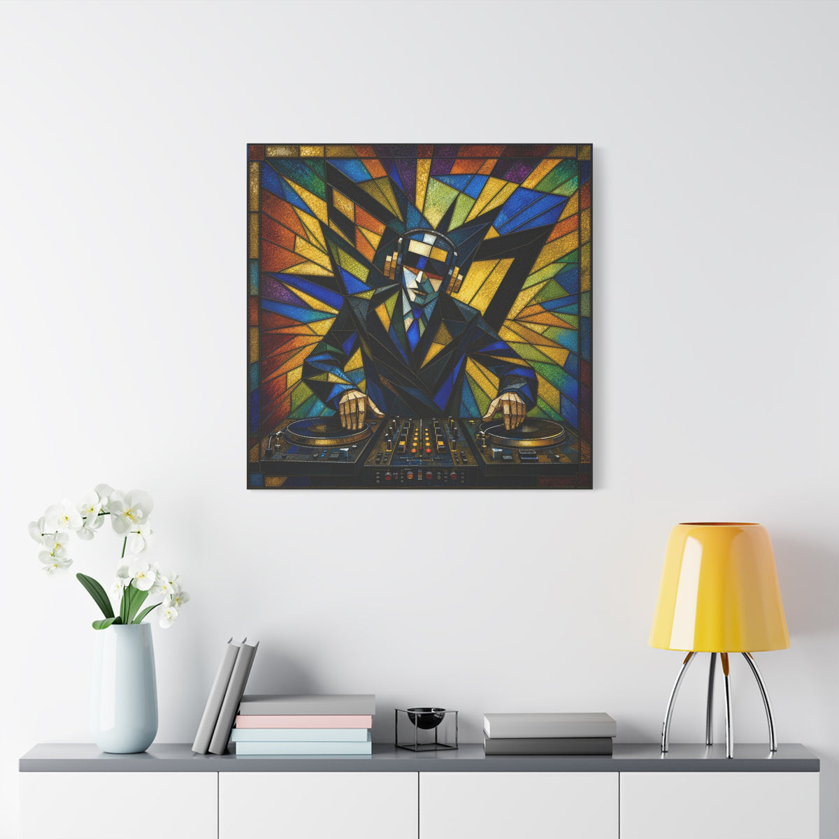 Frequency State – Abstract Stained Glass DJ Pop Art Canvas Print