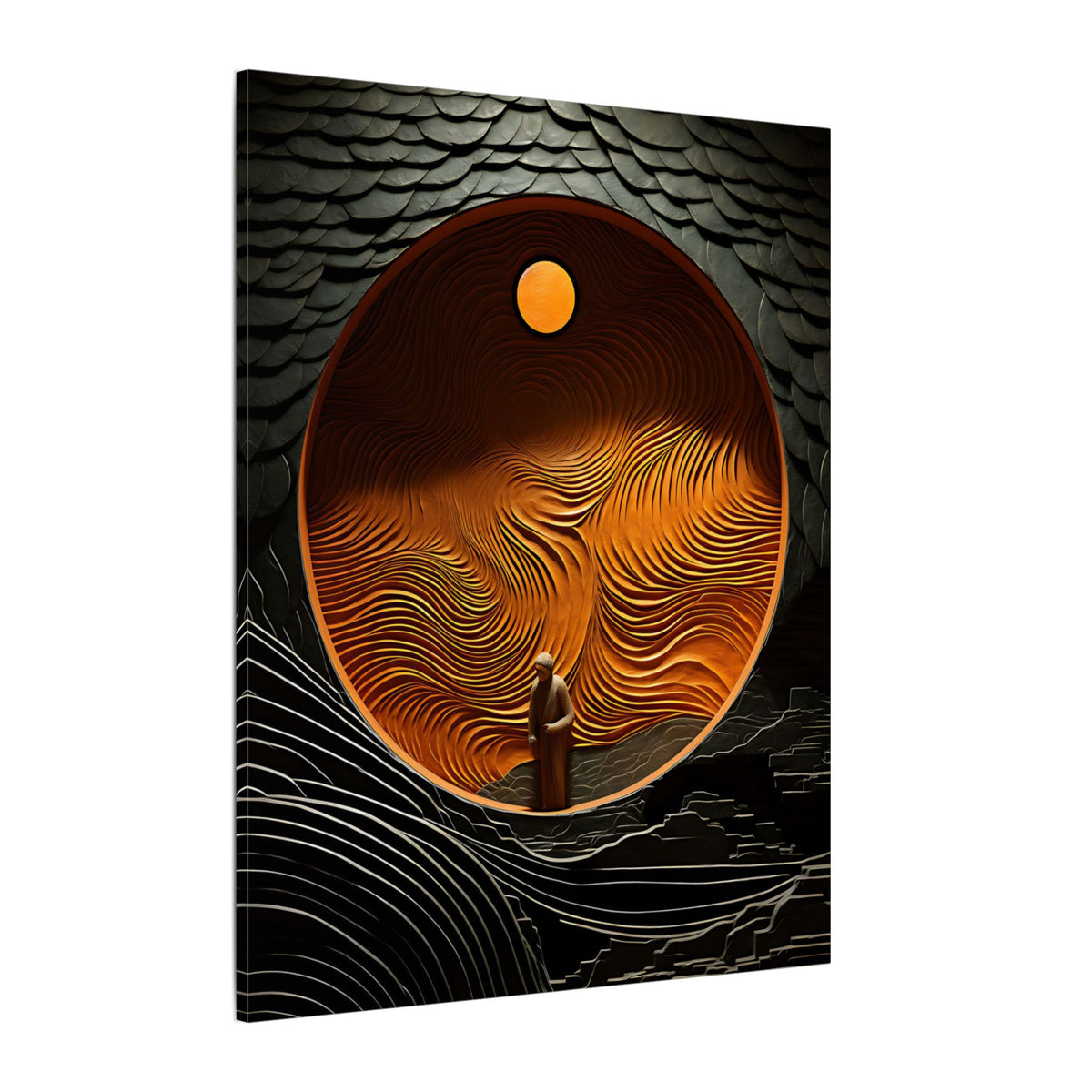 Inside the Orange Moon – Surreal Abstract Portal Canvas Print