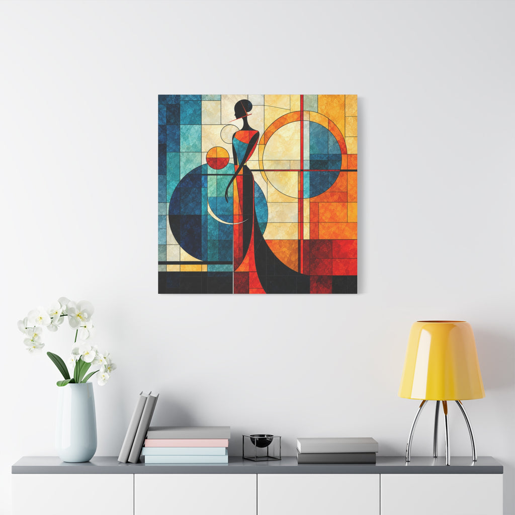 Solar Silhouette — Art Deco Stained Glass Woman Canvas