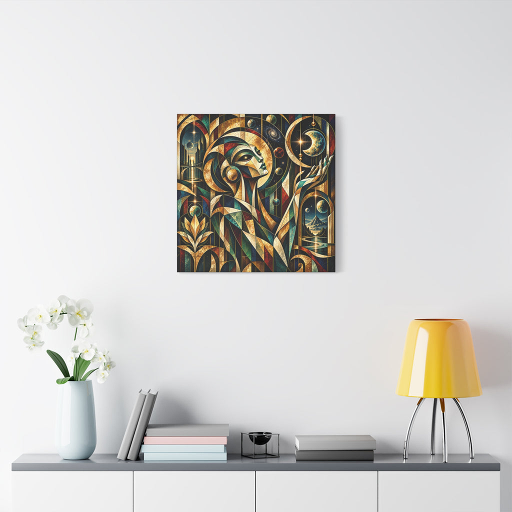 Oracle of the Golden Cosmos — Futuristic Celestial Portrait Wall Art