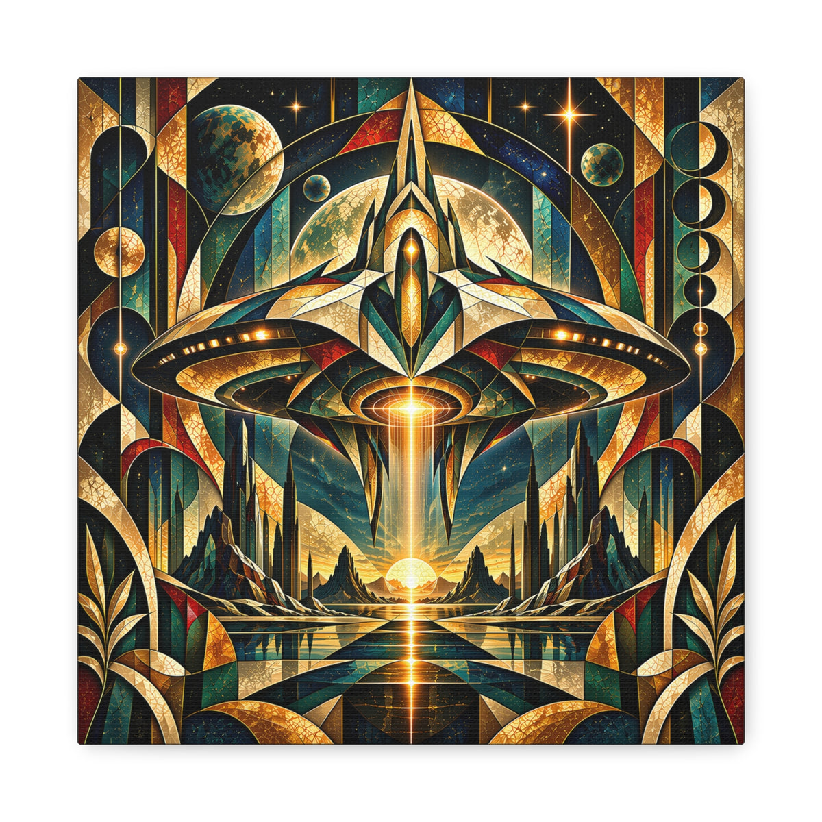 Arrival at the Golden Horizon — Futuristic Celestial Landscape Wall Art