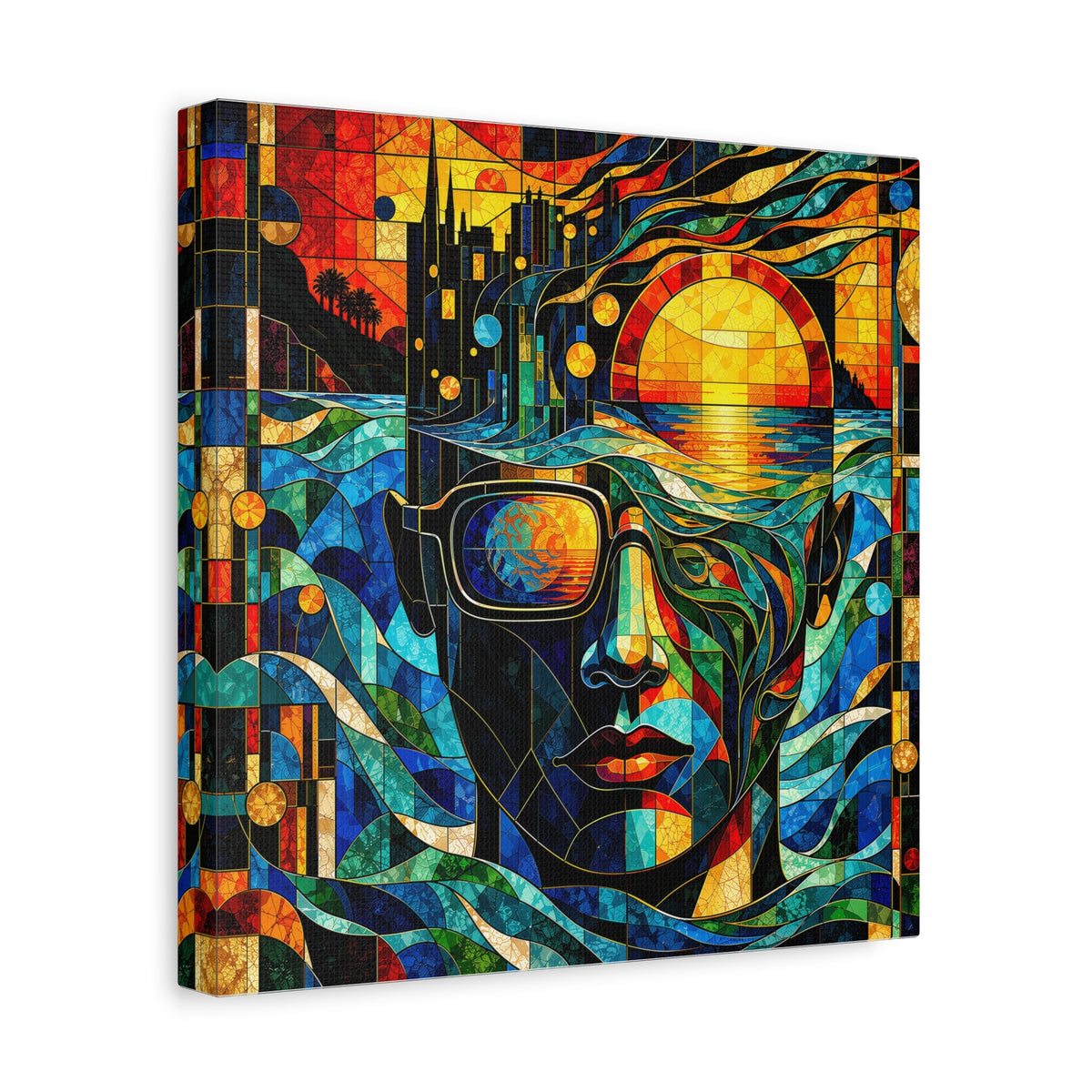 Sunset in His Eyes - Stained-Glass Sunset Portrait Canvas