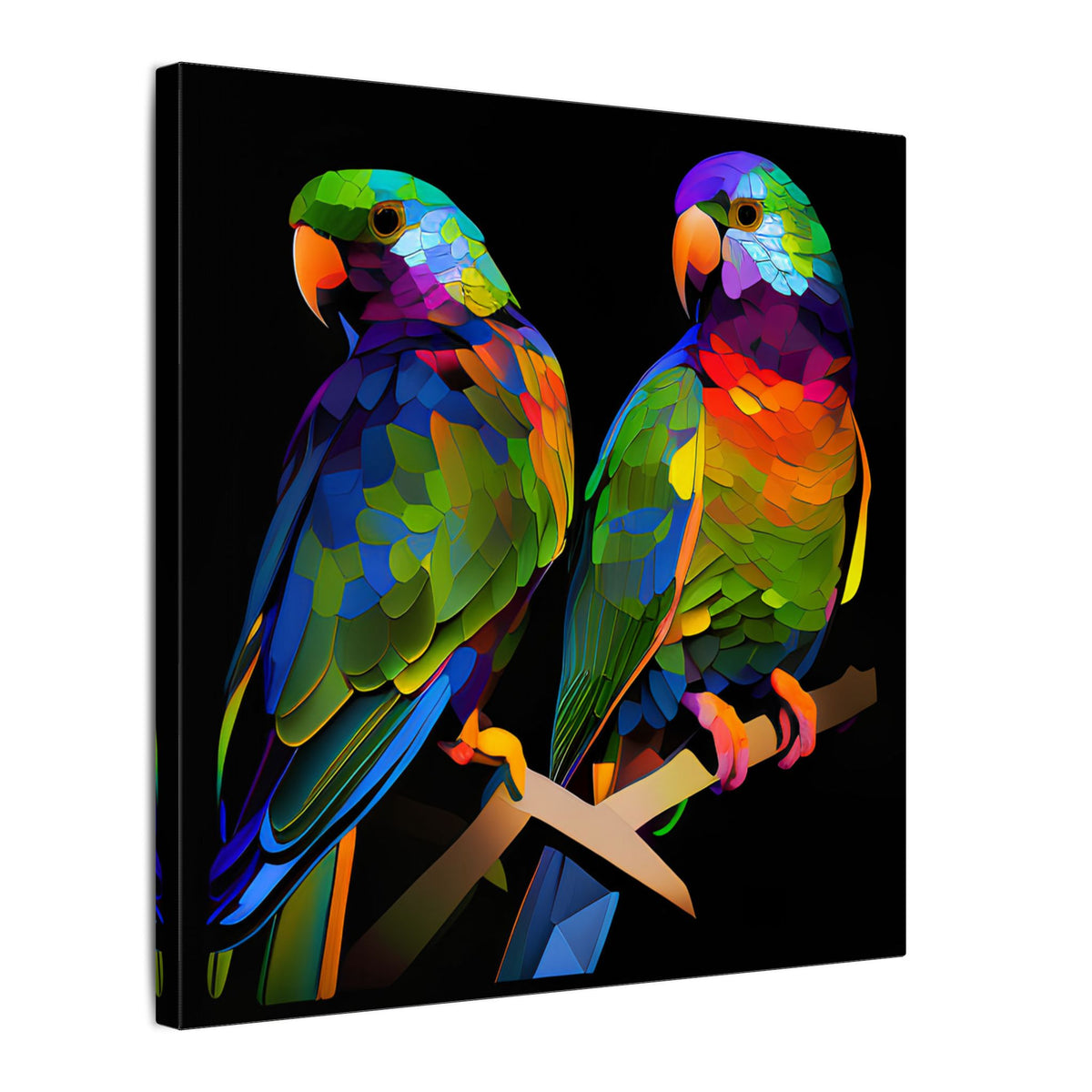 Electric Pair – Colorful Geometric Parrot Canvas Print