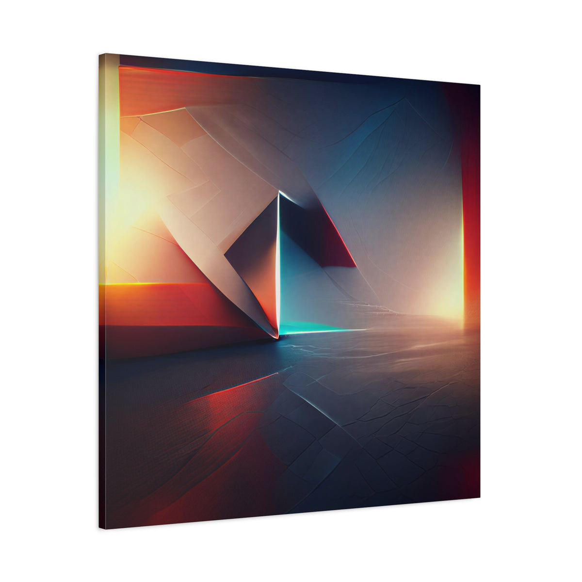Threshold of Light — Luminous Geometric Abstract in Crimson, Indigo & Gold