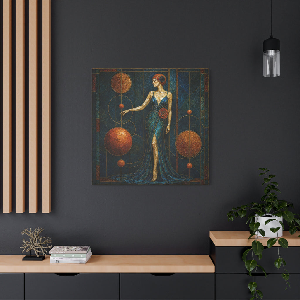Celestial Rose — Art Deco Stained Glass Woman Canvas