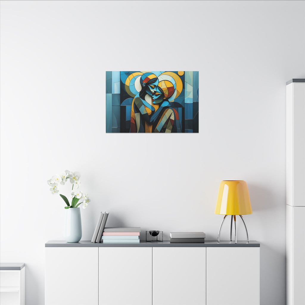 Where We Meet – Geometric Couple Embrace Canvas Print