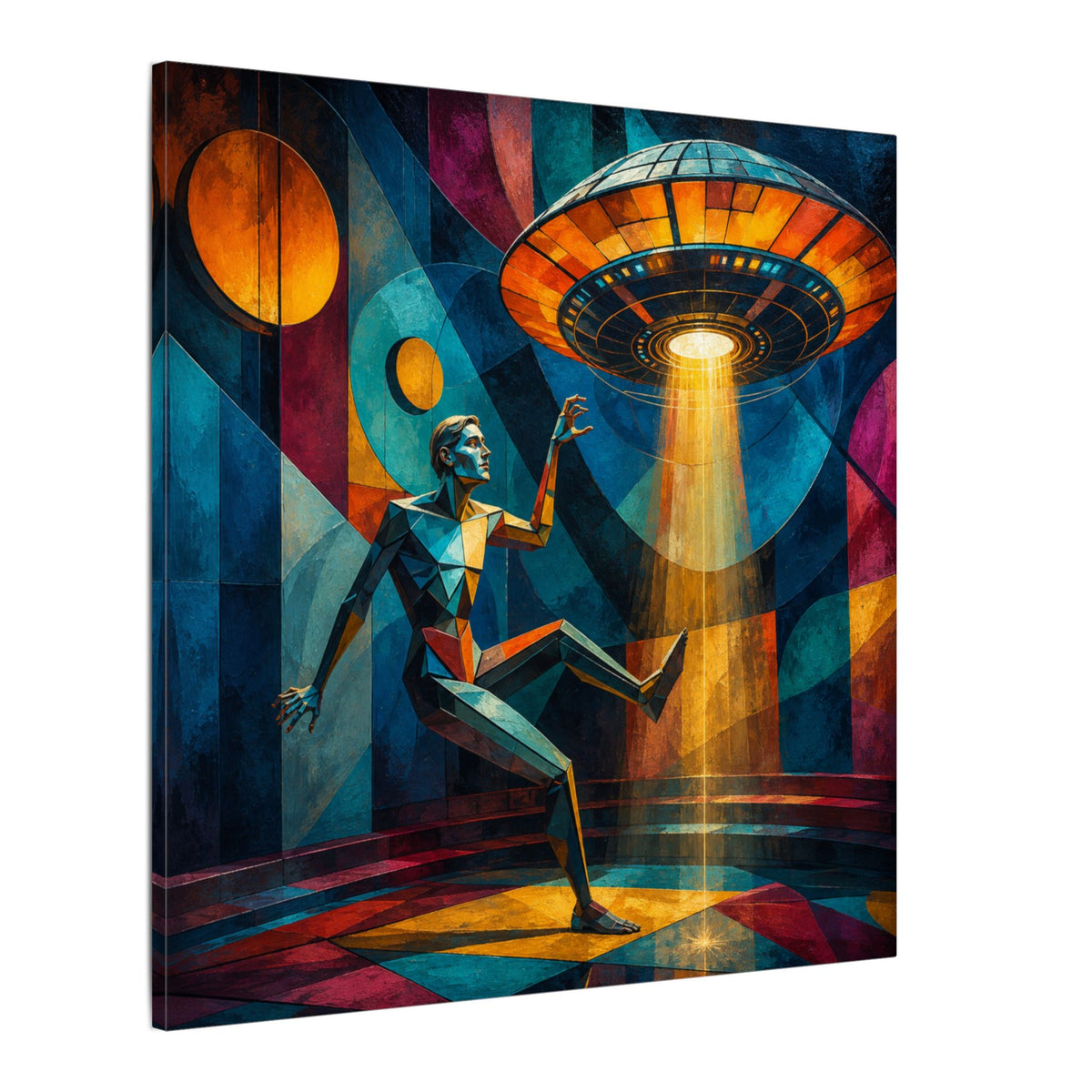 Suspended Signal – Retro Futurist UFO Geometric Canvas Print