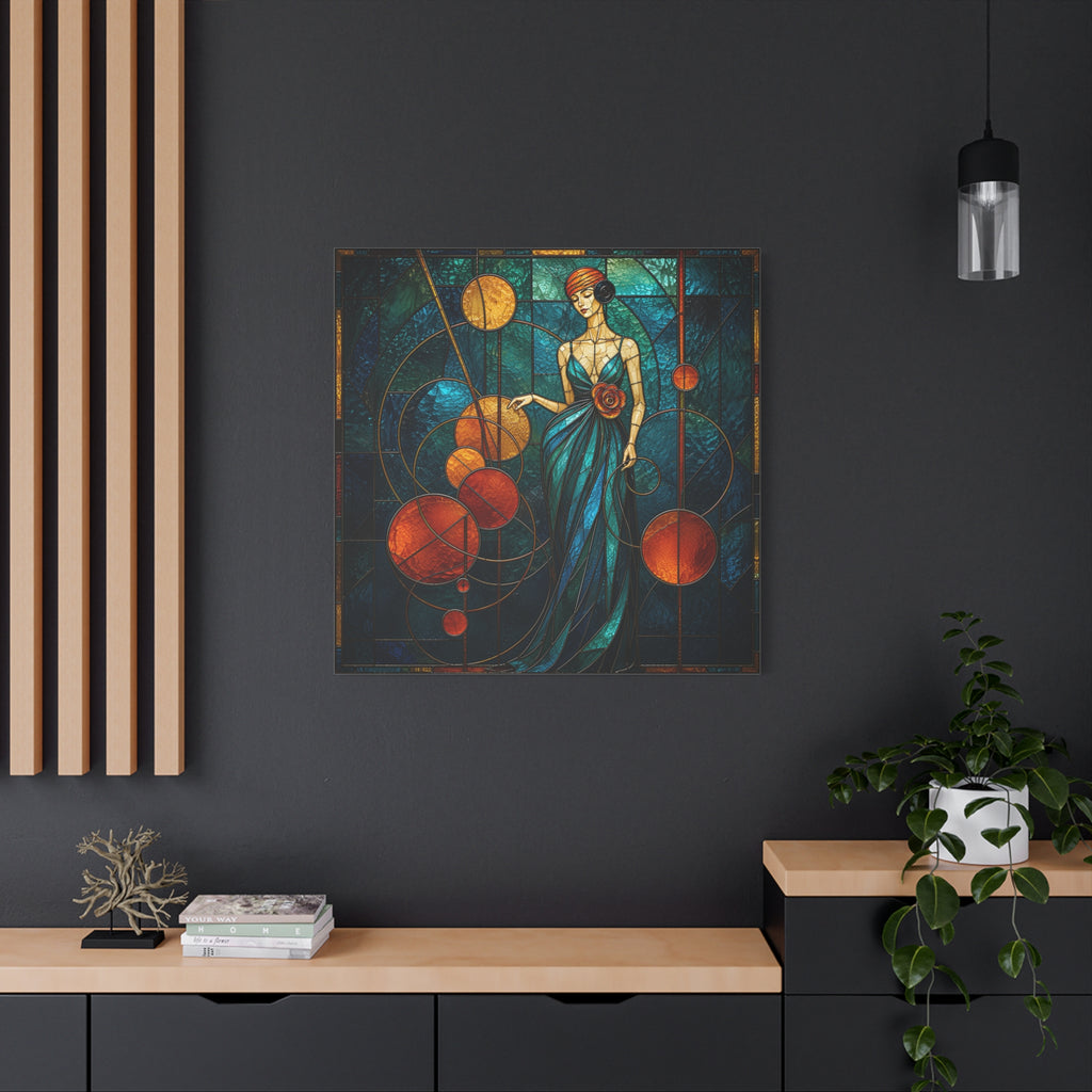 Orbit of Elegance — Art Deco Stained Glass Woman Wall Art