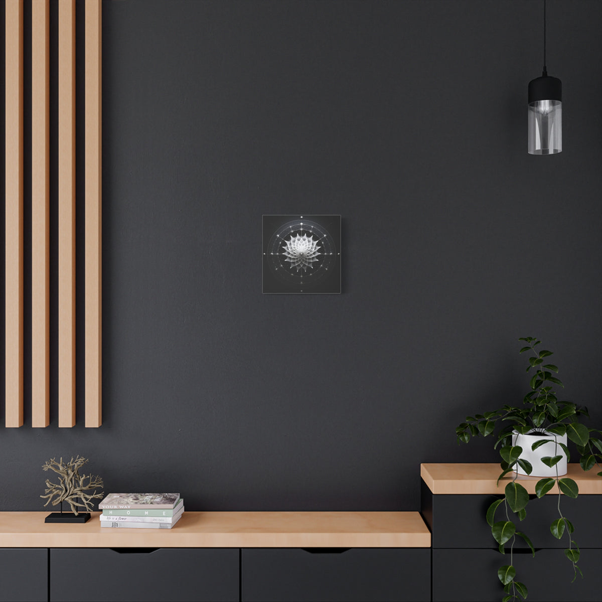 Orbit of Stillness — Monochrome Sacred Geometry Lotus Wall Art