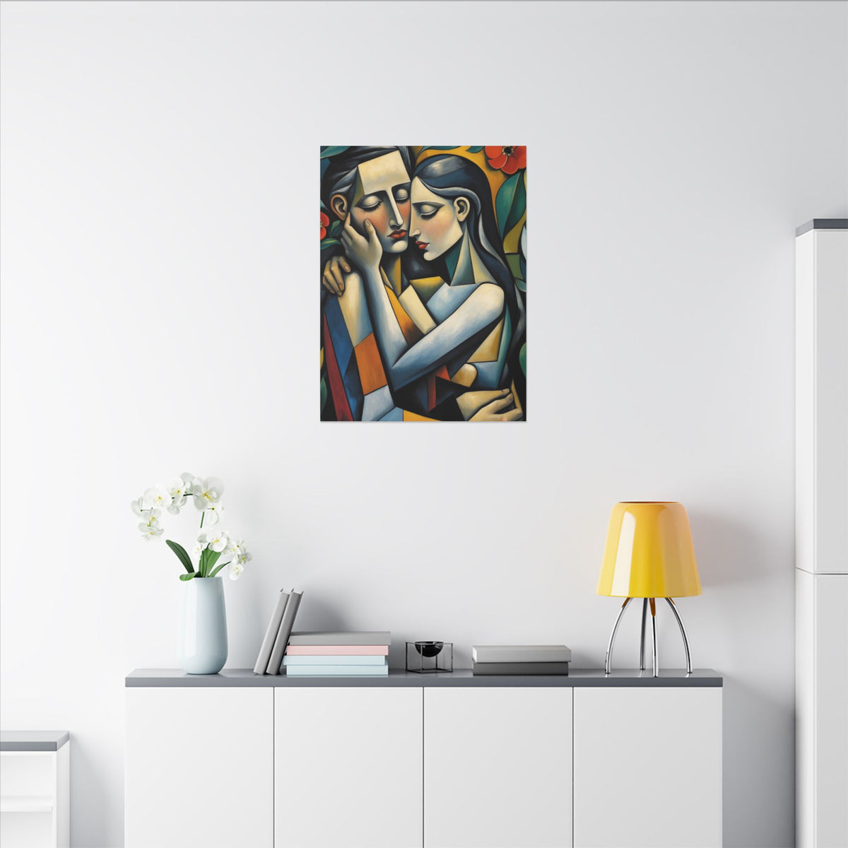 Close Enough to Hear – Modern Geometric Couple Portrait Canvas Print