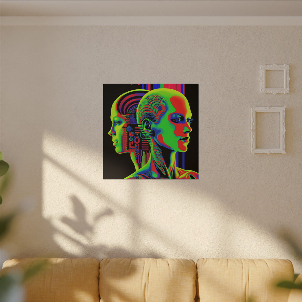 Neon Consciousness – Cybernetic Abstract Portrait Canvas Print