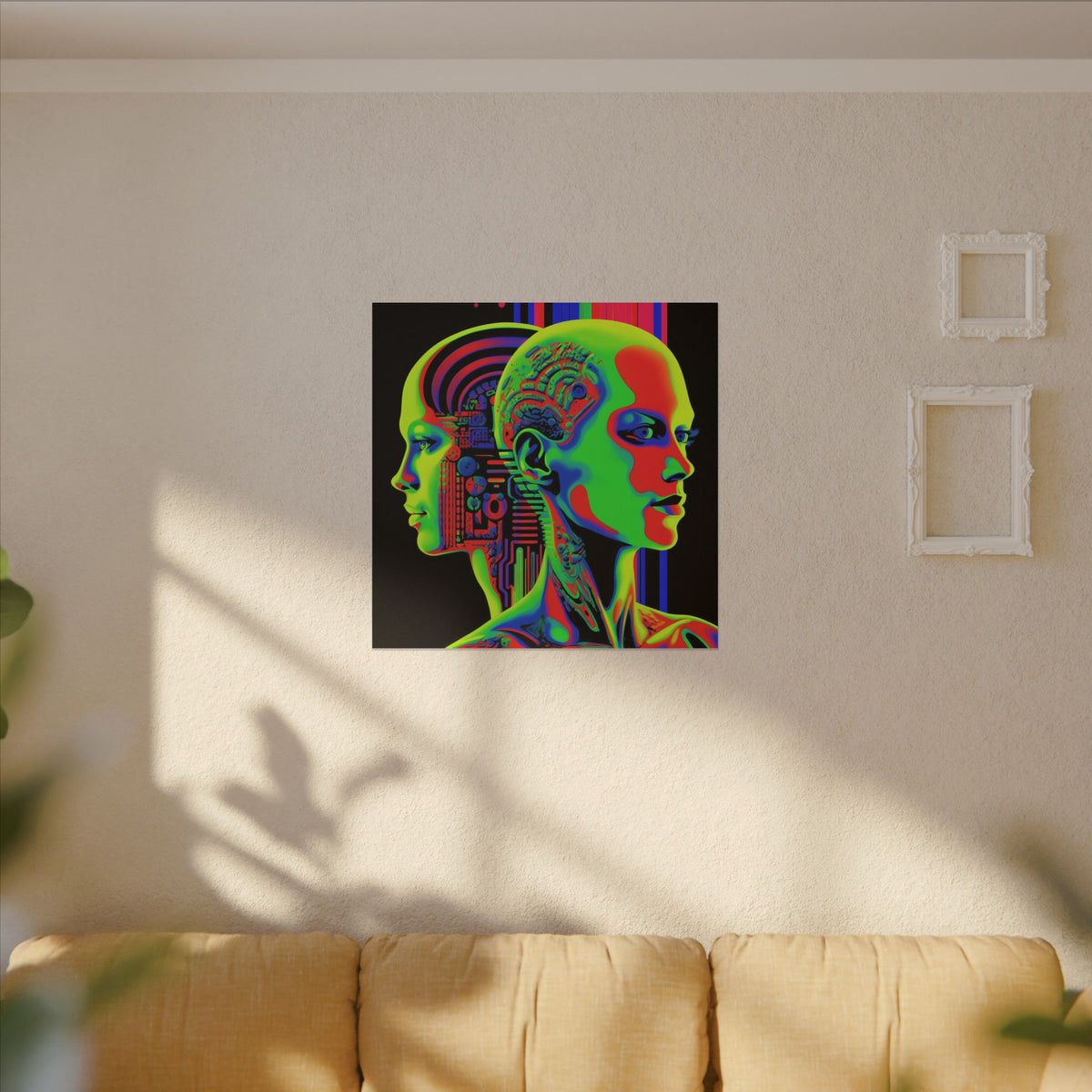 Neon Consciousness – Cybernetic Abstract Portrait Canvas Print