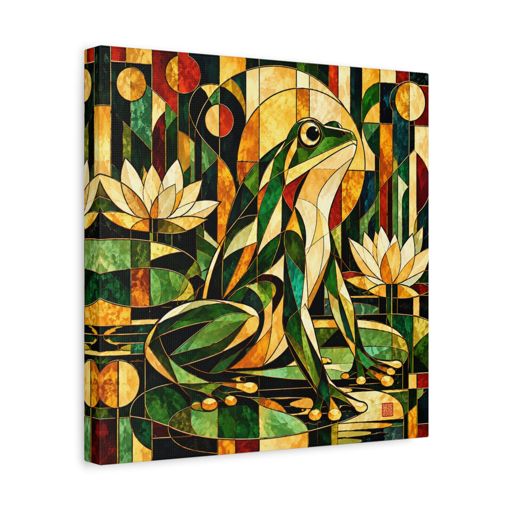 The Golden Witness | Art Deco Stained Glass Frog Art