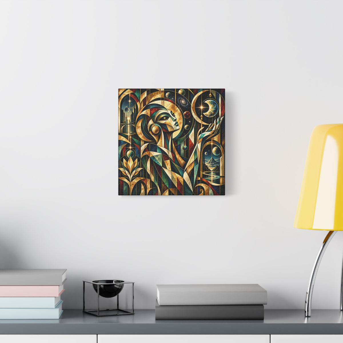 Oracle of the Golden Cosmos — Futuristic Celestial Portrait Wall Art