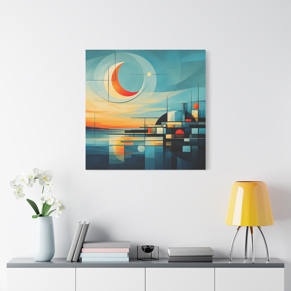 Crescent Harbor at Dusk — Abstract Matte Stretched Wall Decor