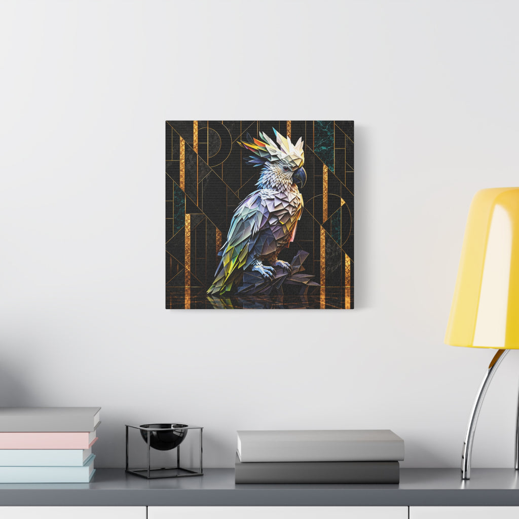 Geometric Cockatoo Canvas Wall Art – Colorful Parrot Matte Stretched Print