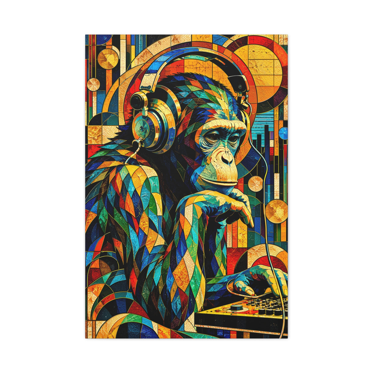 Primate Frequencies — Stained Glass DJ Monkey Fine Art Print