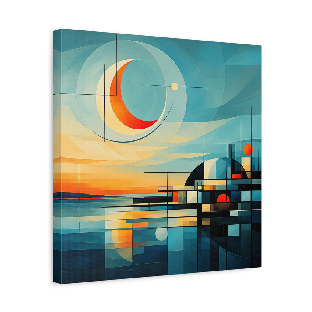 Crescent Harbor at Dusk — Abstract Matte Stretched Wall Decor