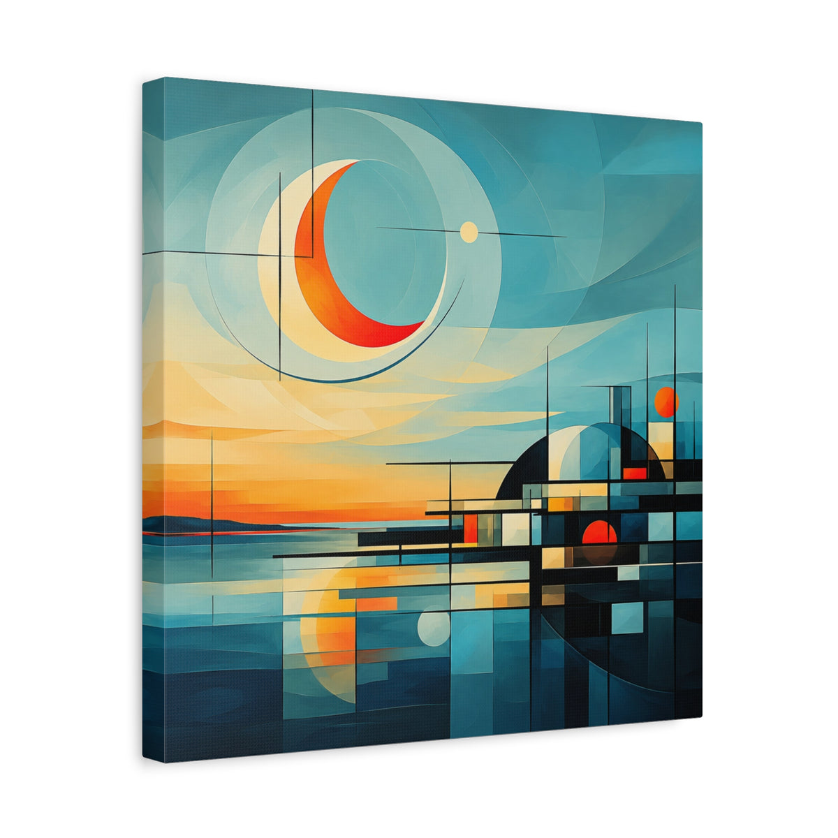 Crescent Harbor at Dusk — Abstract Matte Stretched Wall Decor