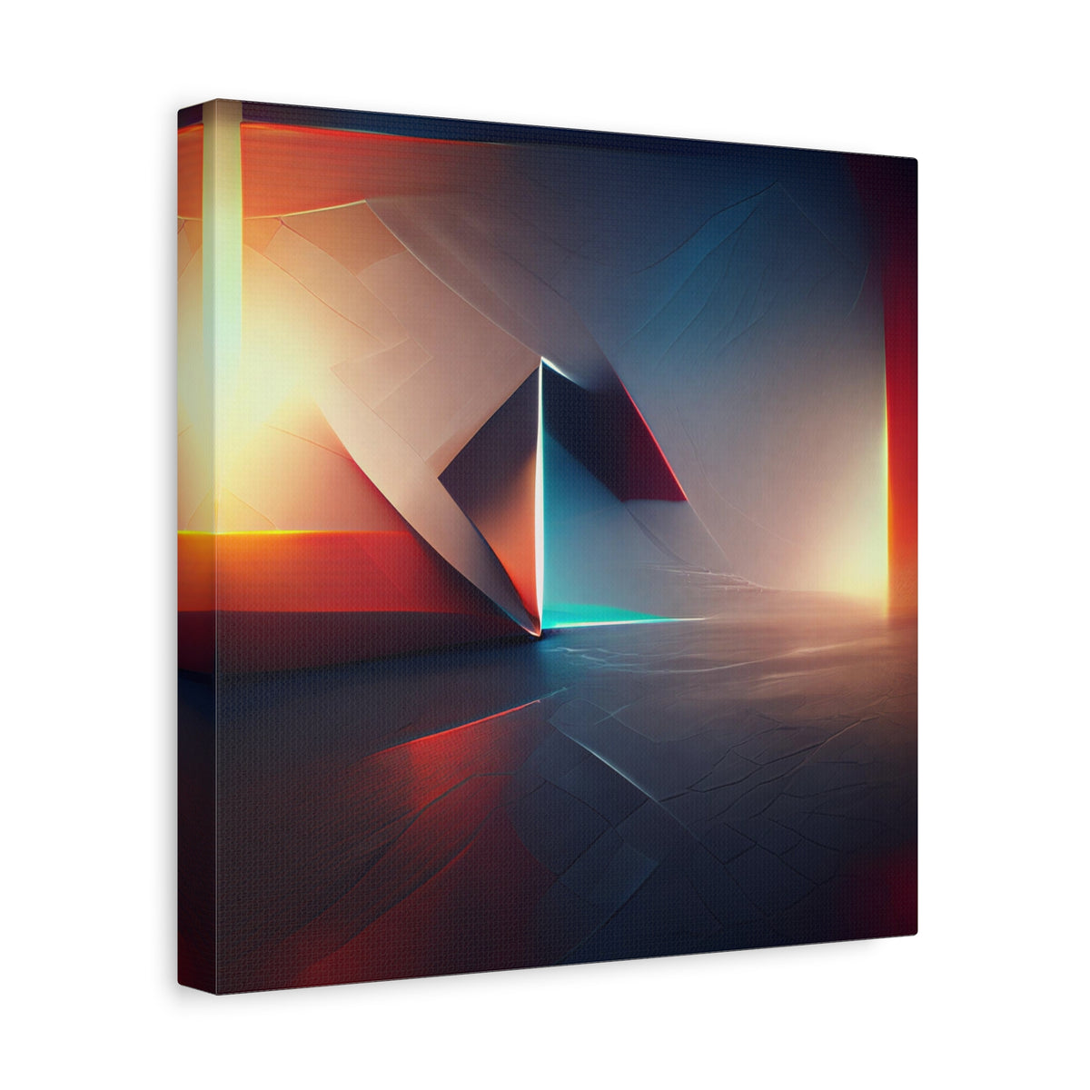 Threshold of Light — Luminous Geometric Abstract in Crimson, Indigo & Gold