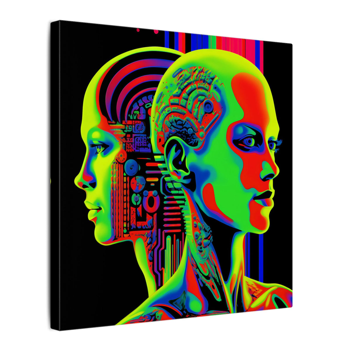 Neon Consciousness – Cybernetic Abstract Portrait Canvas Print