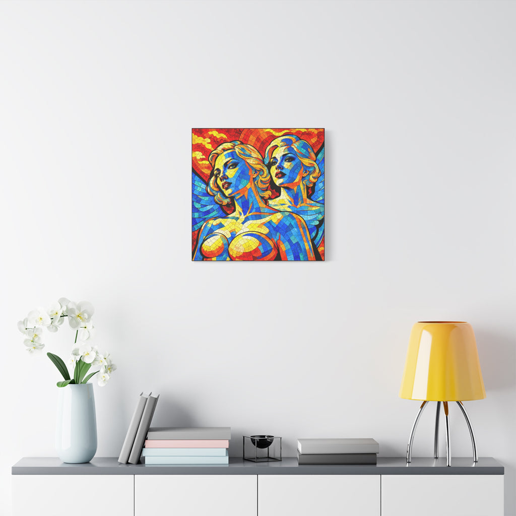 Electric Muses - Vibrant Cubist Stained Glass  Matte Canvas