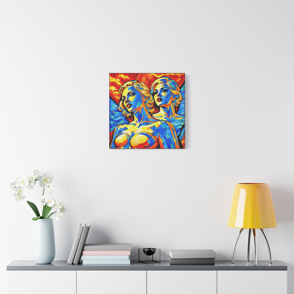 Electric Muses - Vibrant Cubist Stained Glass  Matte Canvas