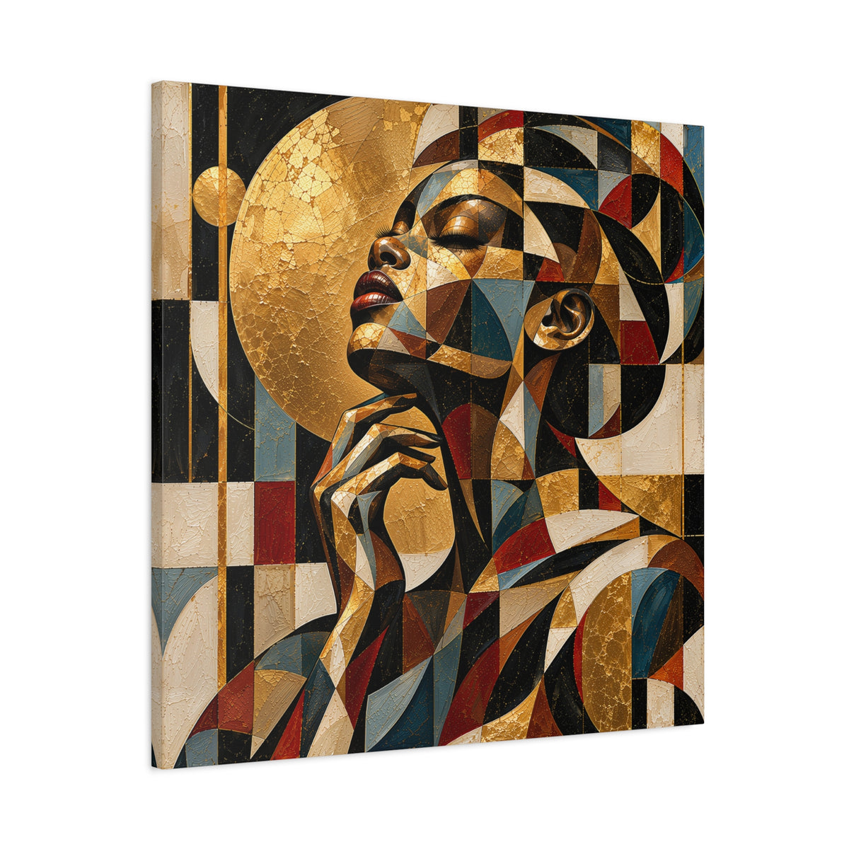 Moonlit Reverie — Gilded Cubist Woman Portrait