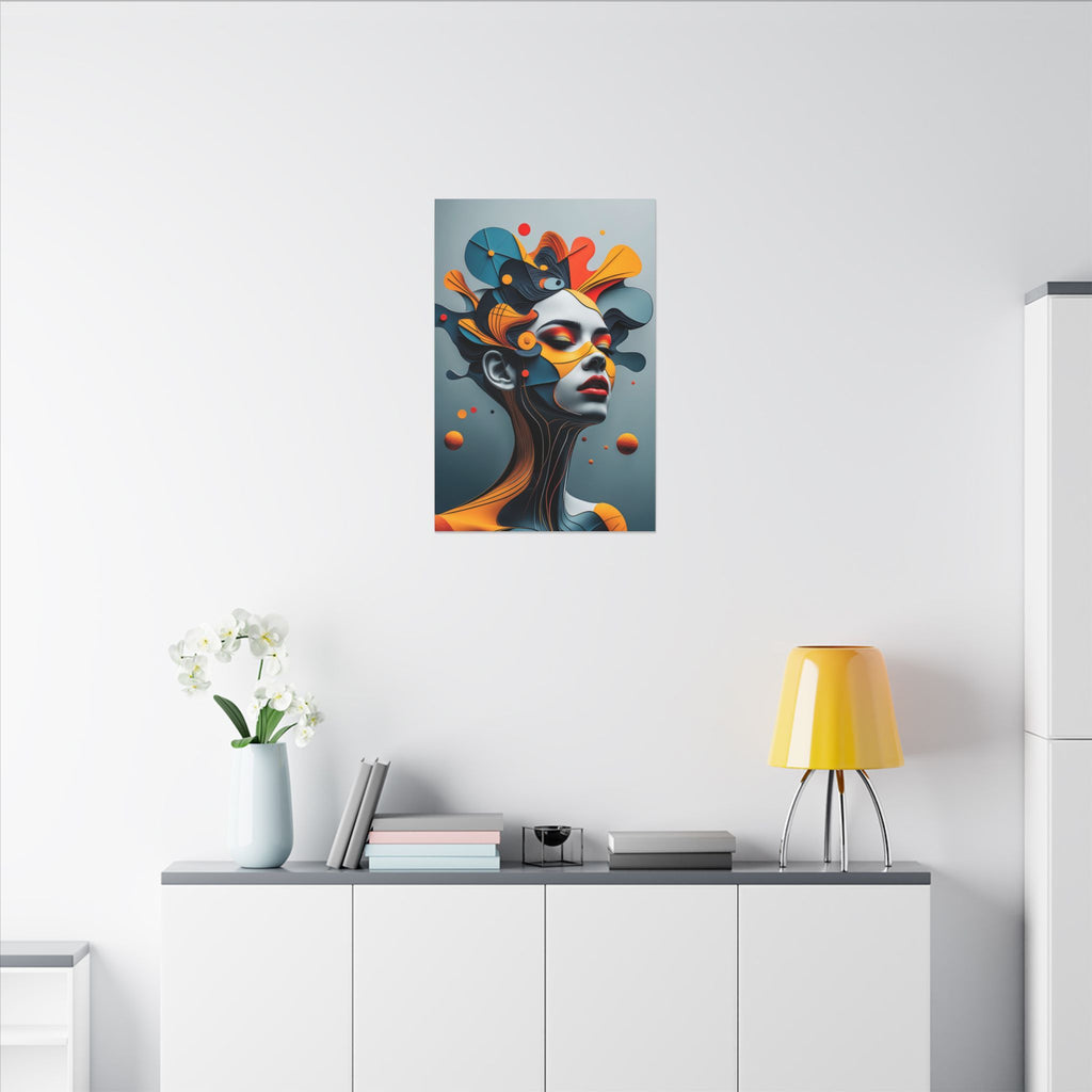 Crowned Signal – Futurist Geometric Female Portrait Canvas Print