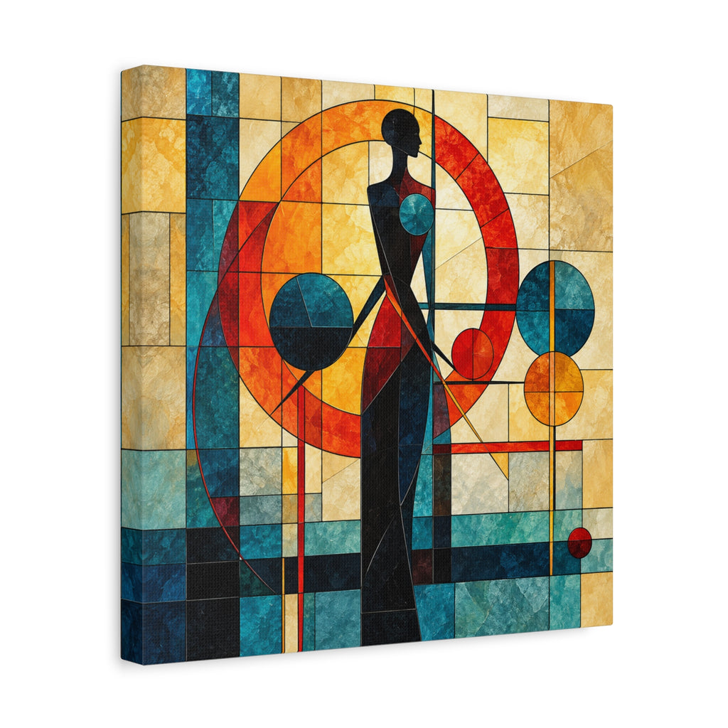 Radiant Orbit — Modern Stained Glass Woman Canvas