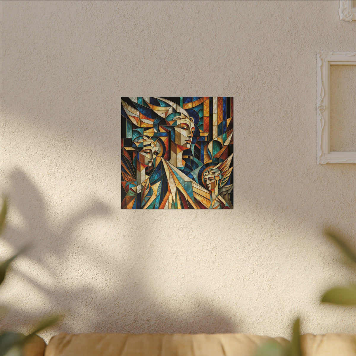 Echoes of Athena – Cubist Classical Goddess Stain Glass Canvas Print