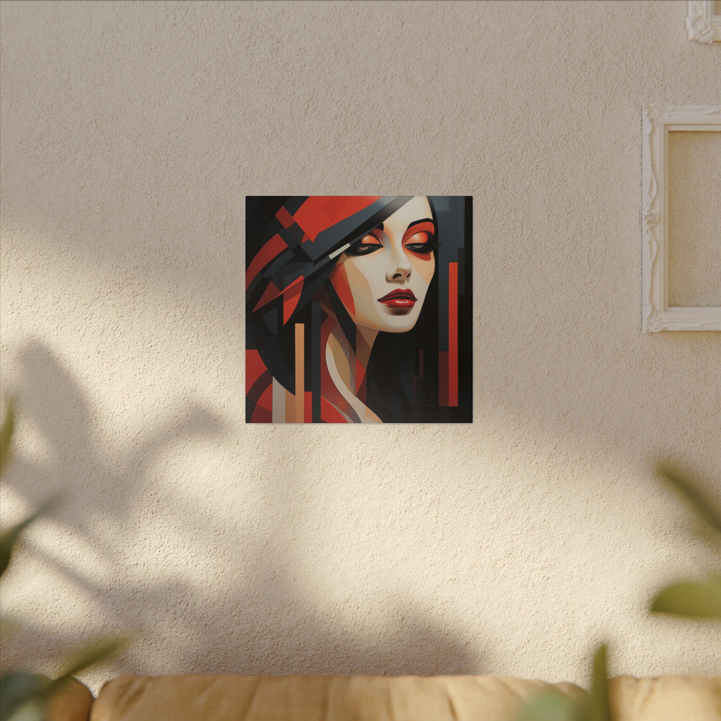 Red Interval – Modern Geometric Female Portrait Canvas Print