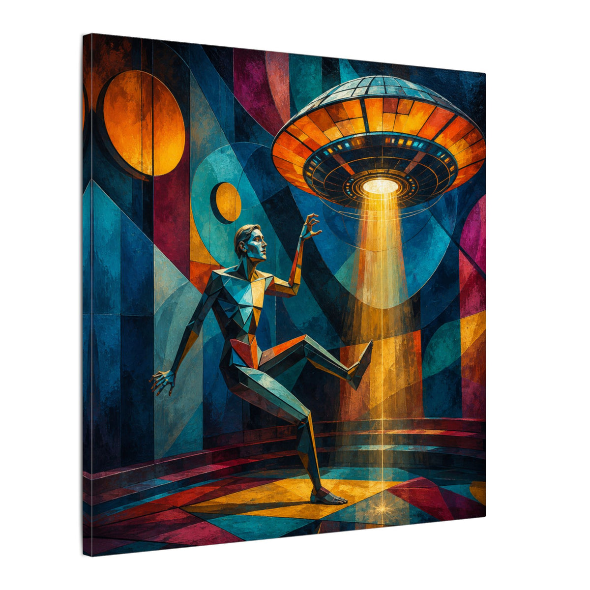 Suspended Signal – Retro Futurist UFO Geometric Canvas Print