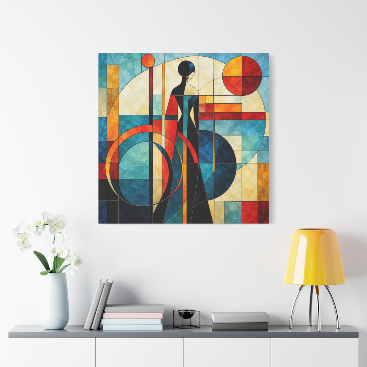 Solar Reverie — Art Deco Stained Glass Woman Canvas