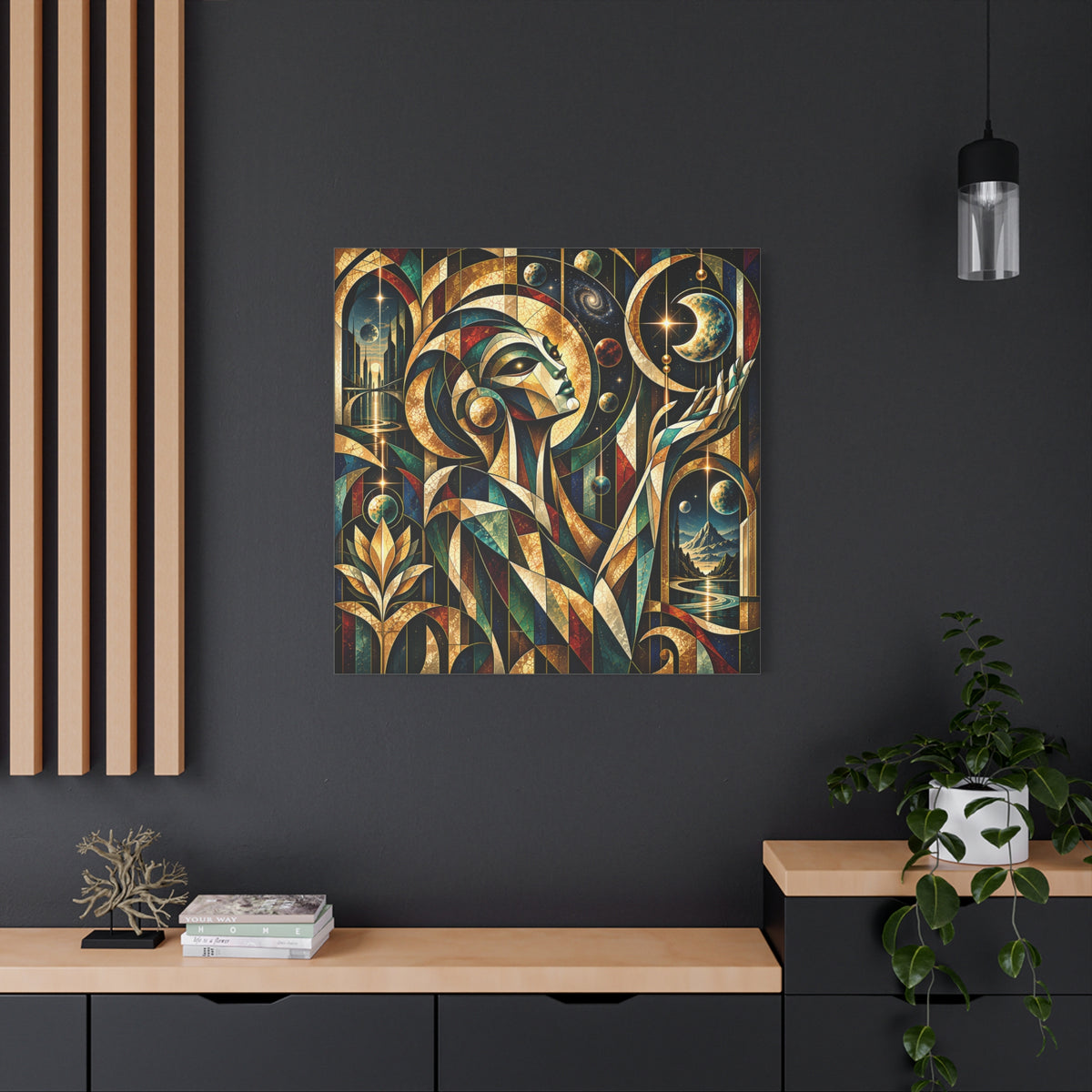 Oracle of the Golden Cosmos — Futuristic Celestial Portrait Wall Art