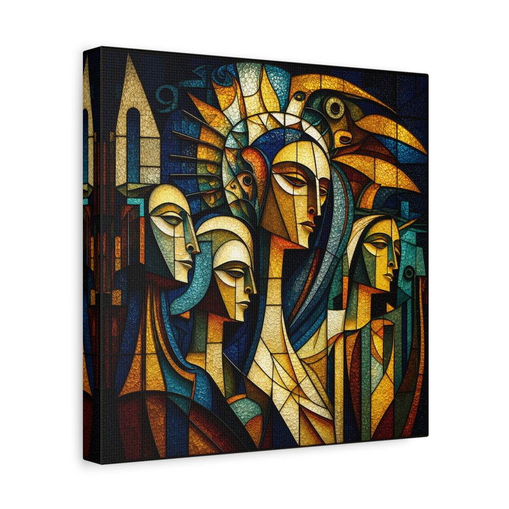 Crowned Voices — Cubist Collective Portrait in Teal, Gold & Burnt Orange