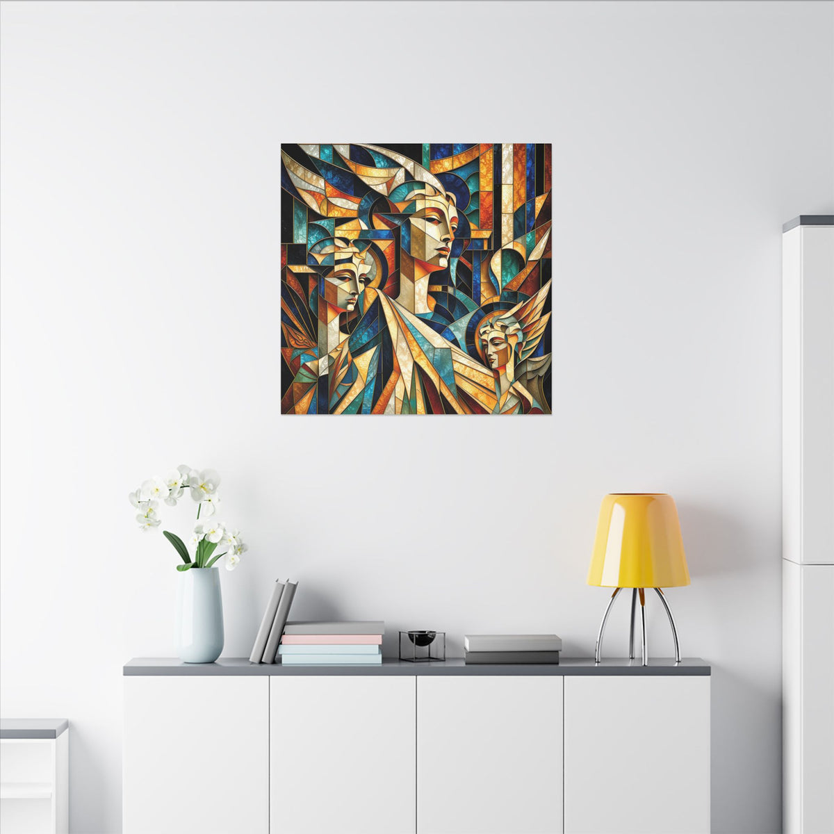 Echoes of Athena – Cubist Classical Goddess Stain Glass Canvas Print