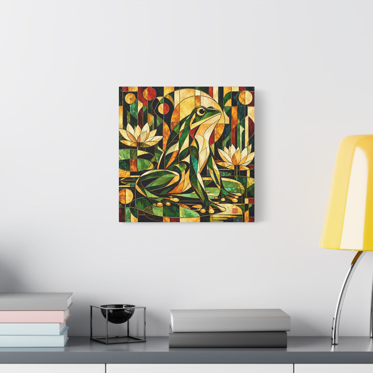 The Golden Witness | Art Deco Stained Glass Frog Art